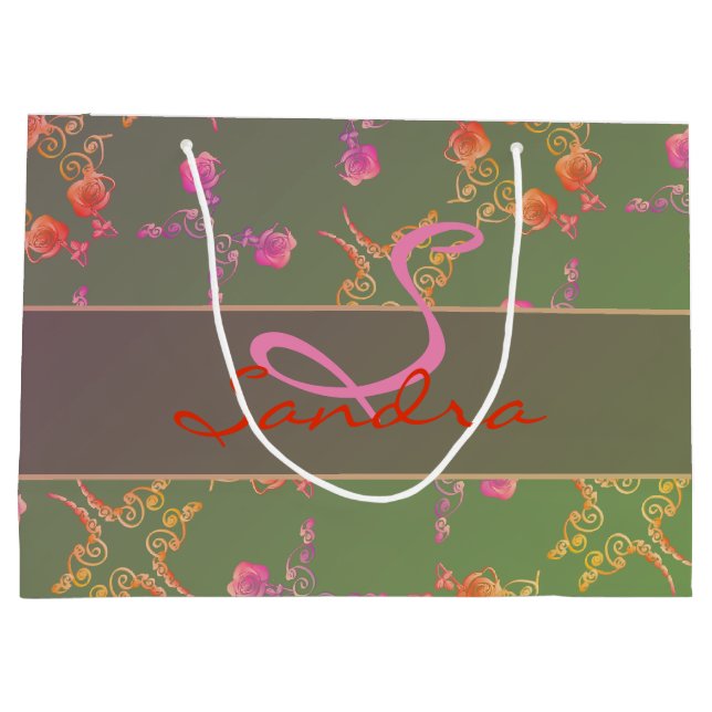 Monogramm Rose Herz und Lila Moss Große Geschenktüte (Rückseite)