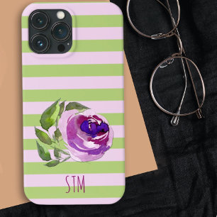 Monogramm Rose Pastell Streifen für Wasserfarben Case-Mate iPhone Hülle