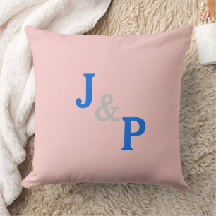 Monogramm Rosé-Quarz Blau Pastell Hochzeit Kissen