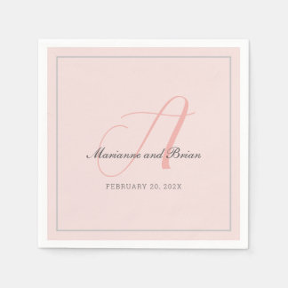 Monogramm-Rose Rosa, Blush und Dove Gray Serviette