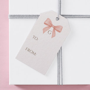 Monogramm Rosé-Schleife Wasserfarbe Geschenkanhänger