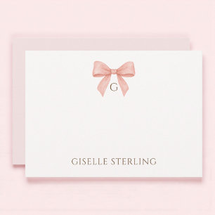 Monogramm-Rosé-Schleifen-Wasserfarben-Notizkarte Einladung