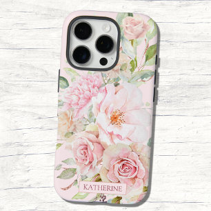 Monogramm Rosé Wasserfarben-Rose Blumen Floral iPhone 16 Pro Hülle