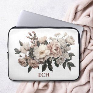 Monogramm Rosé Weiß Vintage Rokoko Blumen Laptopschutzhülle
