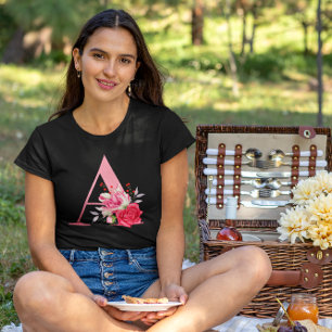 Monogramm Roségold Alphabet A Wasserfarben Blumen T-Shirt