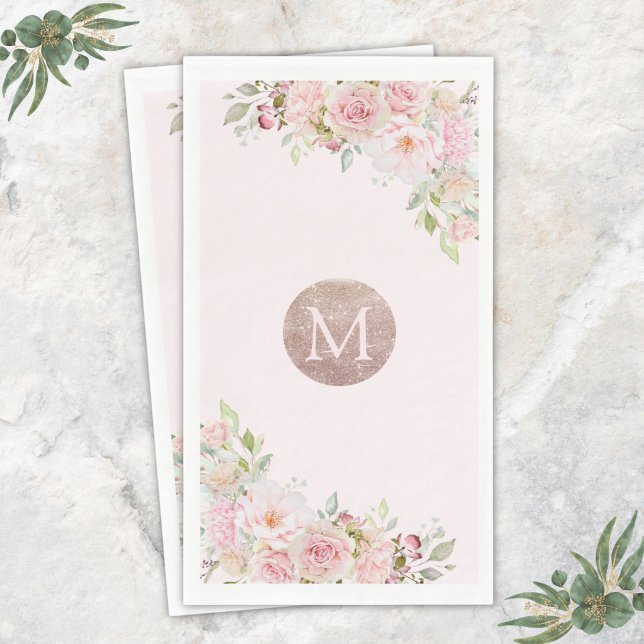 Monogramm-Roségold-Blush-Rosa-Aquarell-Blumen  Serviette (Von Creator hochgeladen)