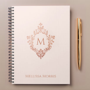 Monogramm Roségold Elegantes Vintage-Wappen Name Notizblock
