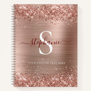 Monogramm Roségold Faux-Glitter Girly Glam Notizbuch