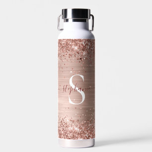 Monogramm Roségold Faux-Glitter Girly Glamour Trinkflasche