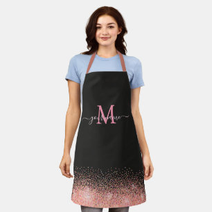 Monogramm Roségold Glitter Funkeln und schwarzer N Schürze