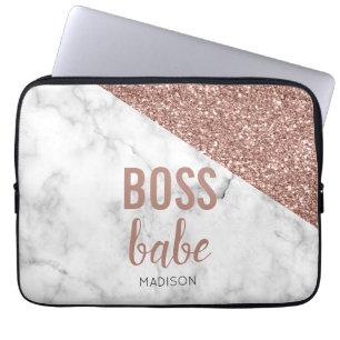 Monogramm Roségold Glitter   Marmor Boss Babe Laptopschutzhülle