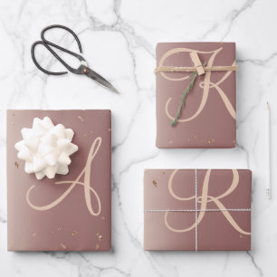 Monogramm-Roségold-Glitter-Schrift Trend Geschenkpapier Set