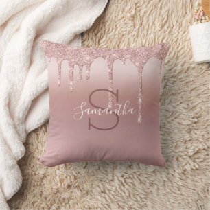 Monogramm Roségold Glitter-Tropf Blush Rosa Trend Kissen