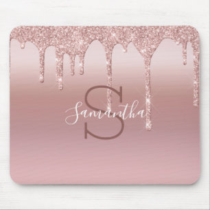 Monogramm Roségold Glitter-Tropf Blush Rosa Trend Mousepad