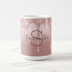 Monogramm-Roségold-Glitter-Tropf-Blush-Rosa-Trendy Kaffeetasse