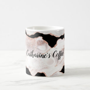 Monogramm Roségold Glitterachat Schwarz Weiß Wirbe Kaffeetasse