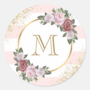Monogramm-Roségold-Konfetti-Blumenmuster Runder Aufkleber