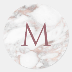 Monogramm Roségold Marmor Elegantes Template Runder Aufkleber