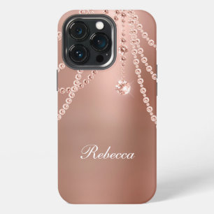 Monogramm Roségold Perlen Diamanten Bling Glam iPhone 13 Pro Hülle