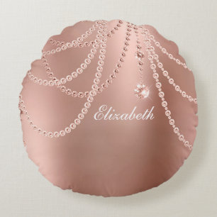 Monogramm Roségold Perlen Diamanten Bling Glam Rundes Kissen
