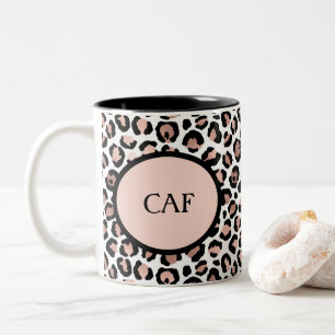 Monogramm Roségold Schwarz Leopard Print Gepard  Zweifarbige Tasse