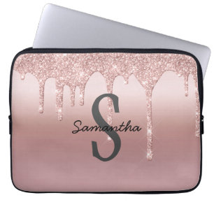 Monogramm Roségold-Tropf Glitter Blush Rosa Trend  Laptopschutzhülle