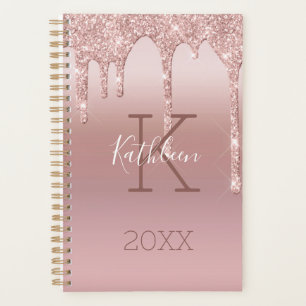 Monogramm Roségold-Tropf Glitter Blush Rosa Trend  Planer