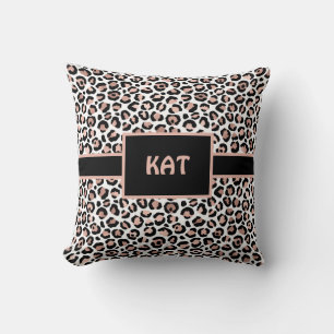 Monogramm-Roségold- und schwarzer Leopardenprint  Kissen