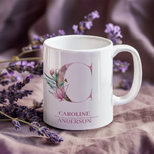 Monogramm Roségold Wasserfarbe Blumen Buchstabe C Kaffeetasse
