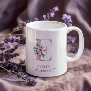 Monogramm Roségold Wasserfarbe Blumen Buchstabe E Kaffeetasse
