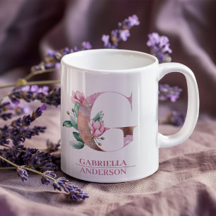 Monogramm Roségold Wasserfarbe-Blumen-Buchstabe G Kaffeetasse