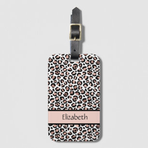 Monogramm Rosen Gold Schwarz Leoparden Druck Gepäckanhänger