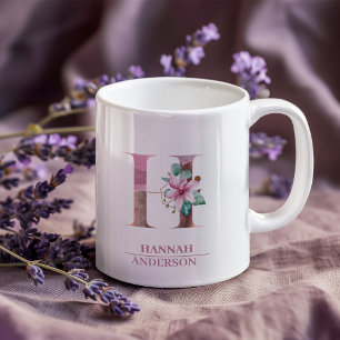 Monogramm Rosen Gold Wasserfarbe Blumen Buchstabe  Kaffeetasse
