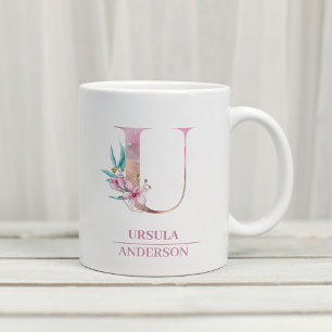 Monogramm Rosen Gold Wasserfarbe Blumen Buchstabe Kaffeetasse