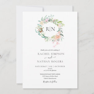 Monogramm-Rosen-Grün-Blumenhochzeit Einladung