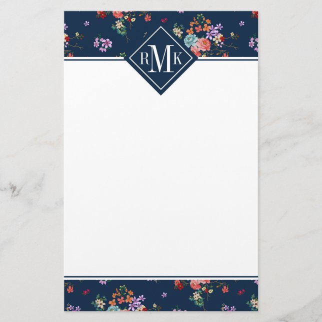 Monogramm | Rosenstrauß Blumenmuster Briefpapier (Vorderseite)