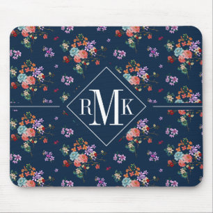 Monogramm Rosenstrauß Blumenmuster Mousepad