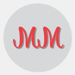 Monogramm Rot Graue Kalligrafie Runder Aufkleber