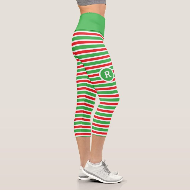Monogramm rot-grün gestreifter Capri Leggings (Rechts)