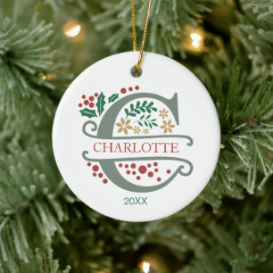 Monogramm, rot, grün und Goldbuchstabe "C" mit Nam Keramik Ornament