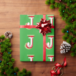 Monogramm Rot Grün Weihnachtspapier Geschenkpapier