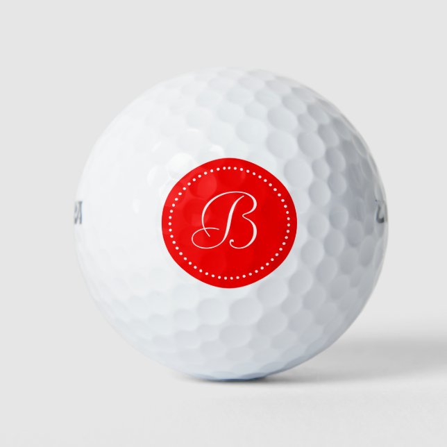 Monogramm Rot mit Punkten Golfball (Vorderseite)