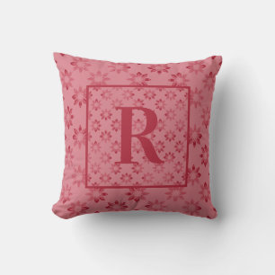 Monogramm Rot Rosa Blumenmuster Kissen