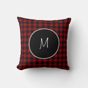 Monogramm Rot-Schwarz Büffelkariert Kissen