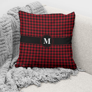 Monogramm Rot & Schwarz Gingham Karo Karomuster Kissen