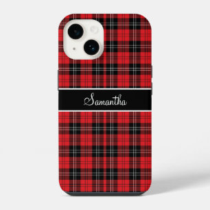 Monogramm Rot Schwarz Weiß Tartan Büffel Karo iPhone 14 Hülle