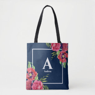 Monogramm Rot und Rosa Blume Dunkelblau
