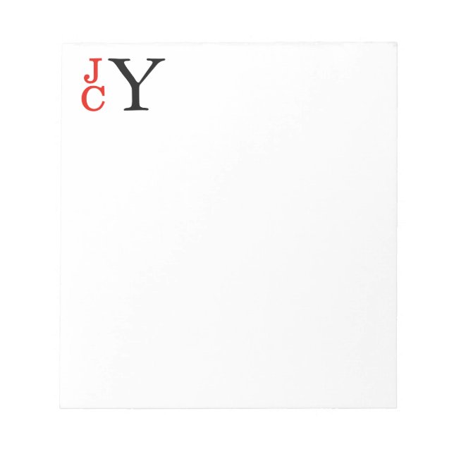 Monogramm, Rot und Schwarz Personalisiert Notizblock (Vorderseite)