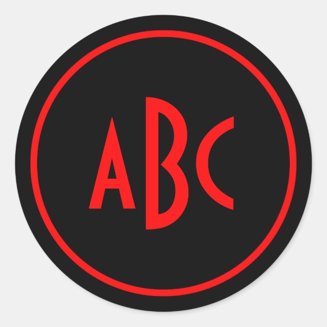 Monogramm (rot und schwarz) runder aufkleber (Vorderseite)