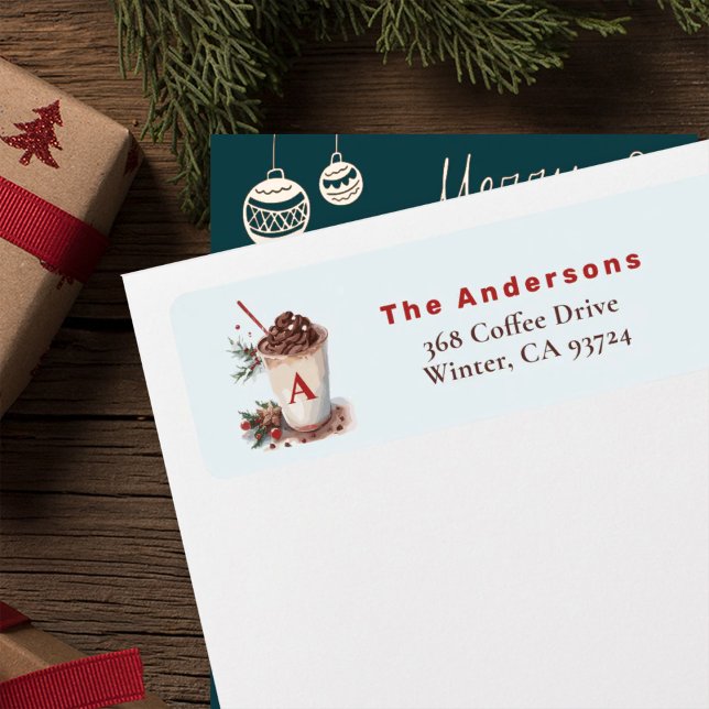 Monogramm-Rot-Weihnachts-Urlaubs-Kaffee-Adresse (Von Creator hochgeladen)